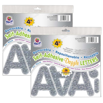 Pacon Puffy Font 4" Letter & Number Adhesive Letters, Silver Dazzle, 78/Pack, 2 Packs (PAC51688-2)