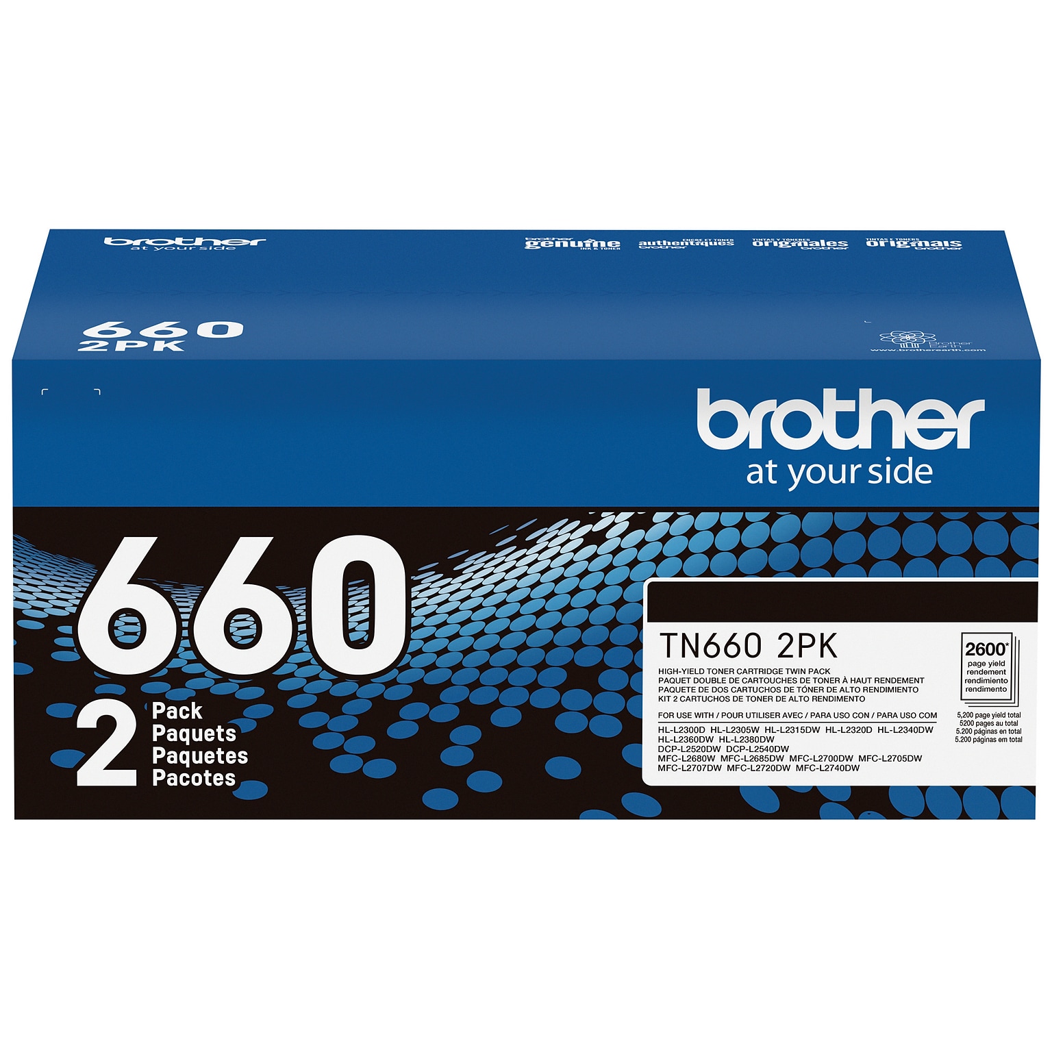 Brother TN660 Black Toner Cartridge, High Yield, 2/Pack (TN6602PK)