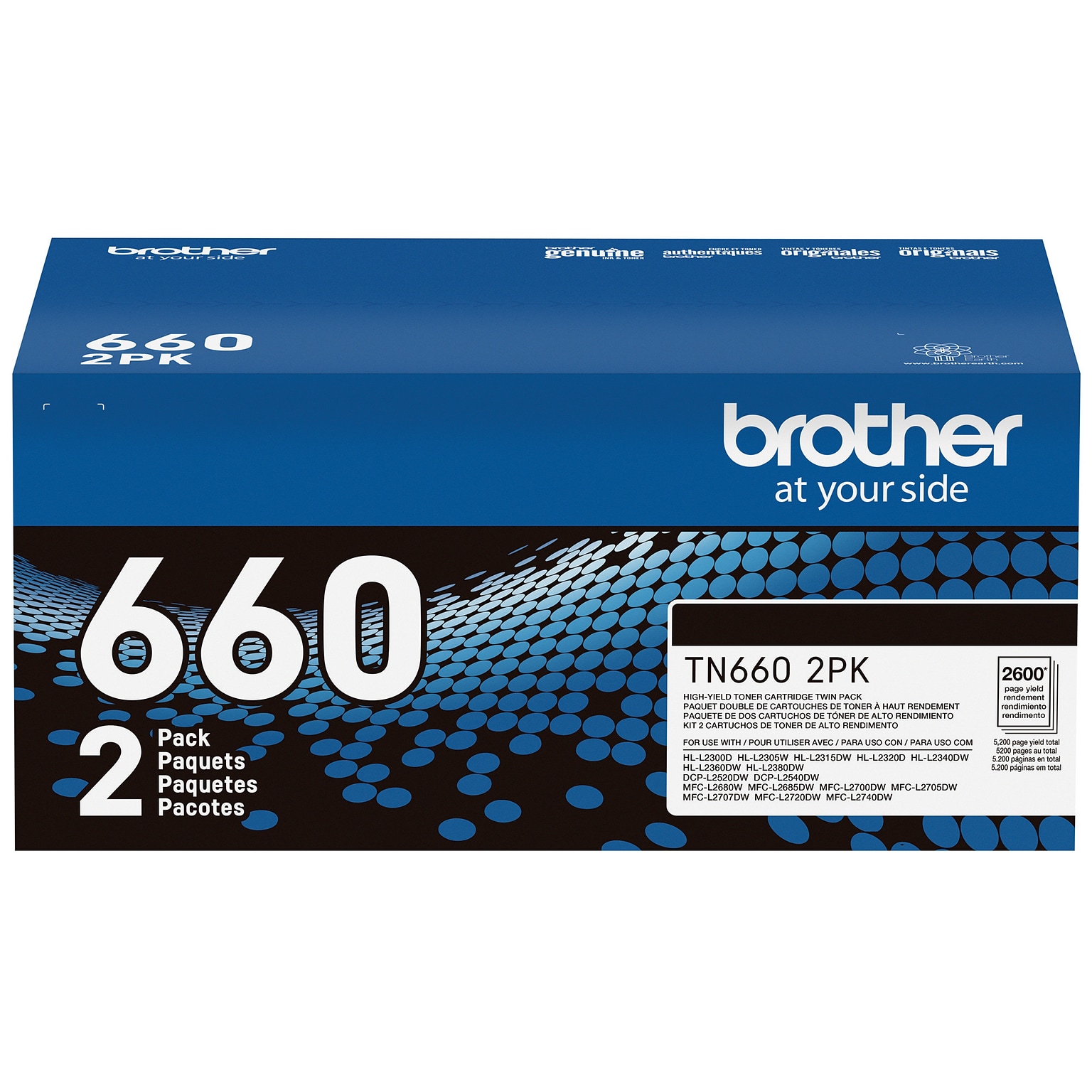 Brother TN660 Black Toner Cartridge, High Yield, Up to 2,600 Pages, 2/Pack (TN6602PK)