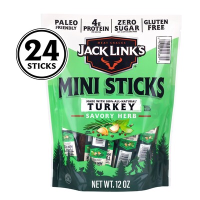 Jack Link's Savory Herb Mini Turkey Meat Sticks, 0.5 oz, 24/Pack (220-02905)