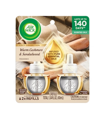 Air Wick Plug In Scented Oil Warmer Refill, Warm Cashmere & Sandalwood Scent, 0.67 oz., 2/Pack (62338-03514)