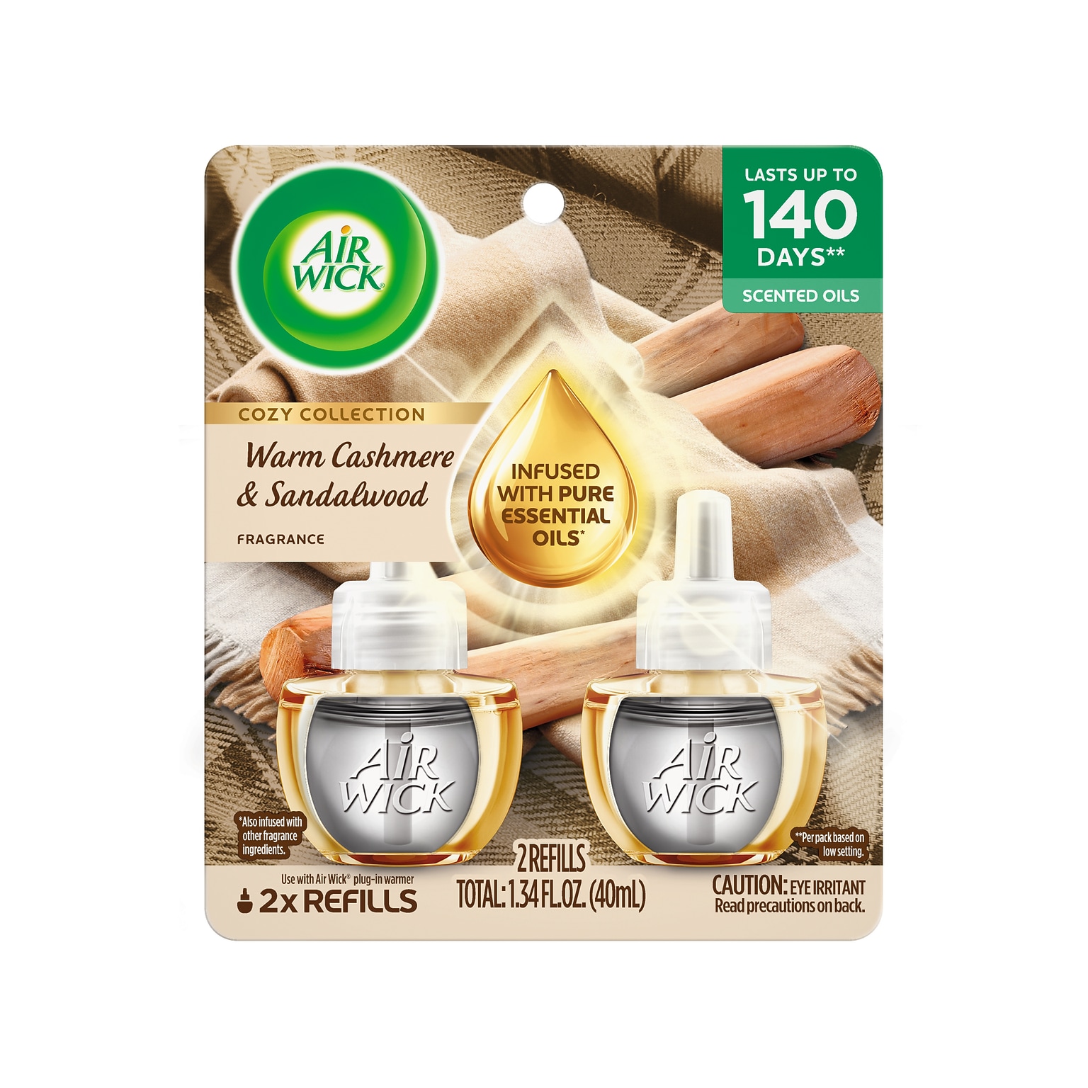 Air Wick Plug In Scented Oil Warmer Refill, Warm Cashmere & Sandalwood Scent, 0.67 oz., 2/Pack (62338-03514)