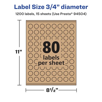 Avery Laser/Inkjet Multipurpose Circle Labels, 0.75" Dia, Kraft Brown, 1200/Pack (94504)