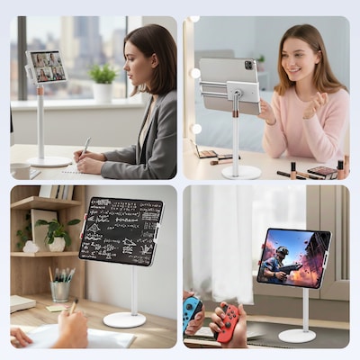 Purely Height Adjustable Phone and Tablet Stand with 360-Degree Rotating Base, White (PPSH119WH)