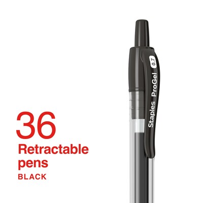 Staples® ProGel™ Retractable Gel Pen, Fine Point, 0.7mm, Black Ink, 36/Pack (ST62097)