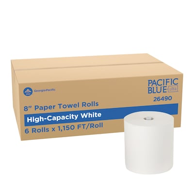 Pacific Blue Ultra Hardwound Paper Towels, 1-Ply, 6 Rolls/Carton (26490)