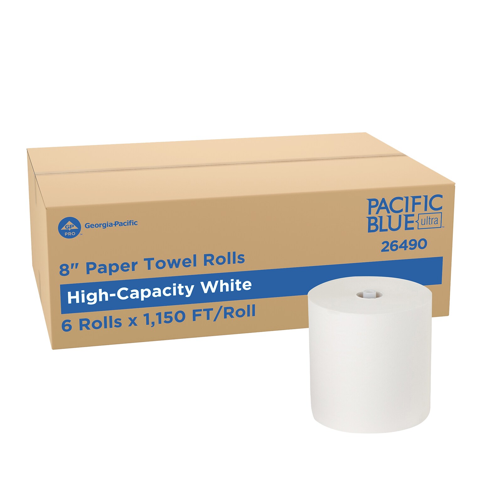 Pacific Blue Ultra Hardwound Paper Towels, 1-Ply, 6 Rolls/Carton (26490)