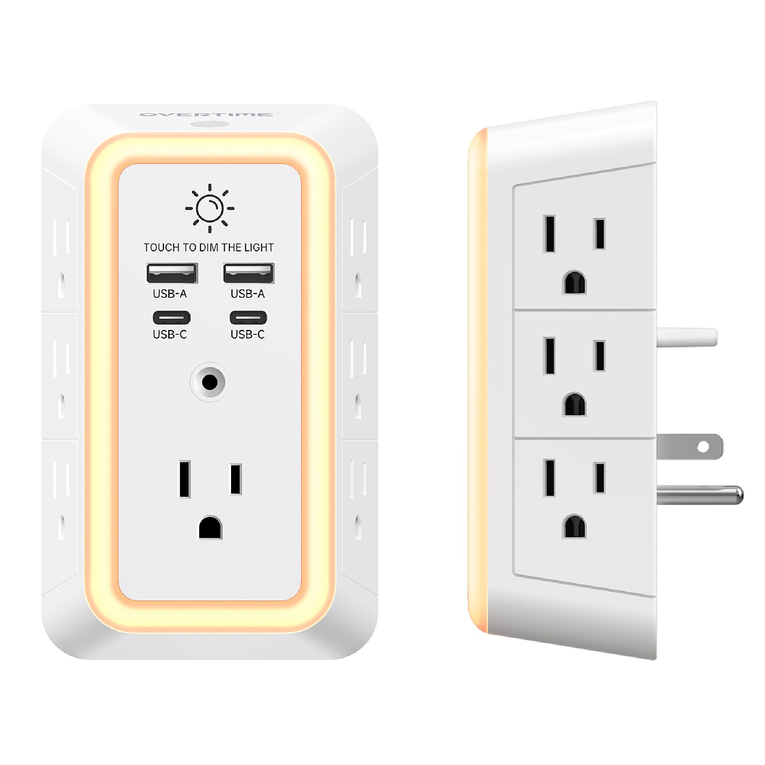 Overtime S90 11-in-1 Wall Outlet Extender Surge Protector with 7 AC Outlets and 4 USB Ports, White (OTWP7OS90)