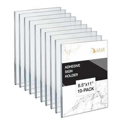 Azar Adhesive Sign Holder, 8.5 x 11, Vertical, Wall Mounted, Clear, Acrylic, 10/Pack (122021)