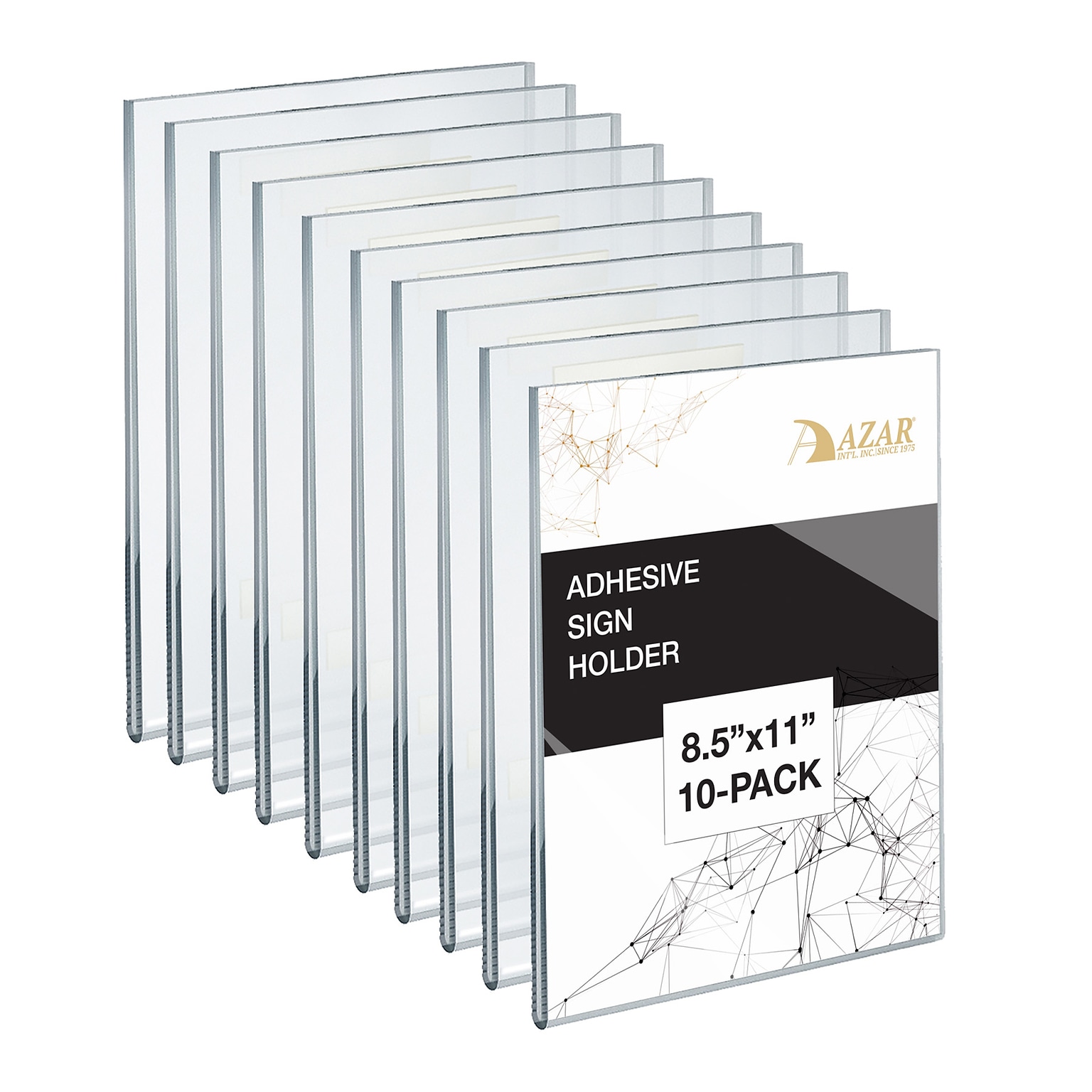 Azar Adhesive Sign Holder, 8.5 x 11, Vertical, Wall Mounted, Clear, Acrylic, 10/Pack (122021)
