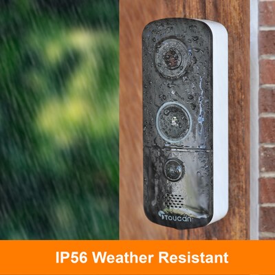 Toucan V3 Wireless Battery Operated Video Doorbell, Chime,  Night Vision, Wi-Fi, IP56 Weather Resistant, Black