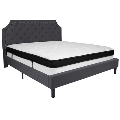 Flash Furniture Brighton Tufted Upholstered Platform Bed in Dark Gray Fabric with Memory Foam Mattre