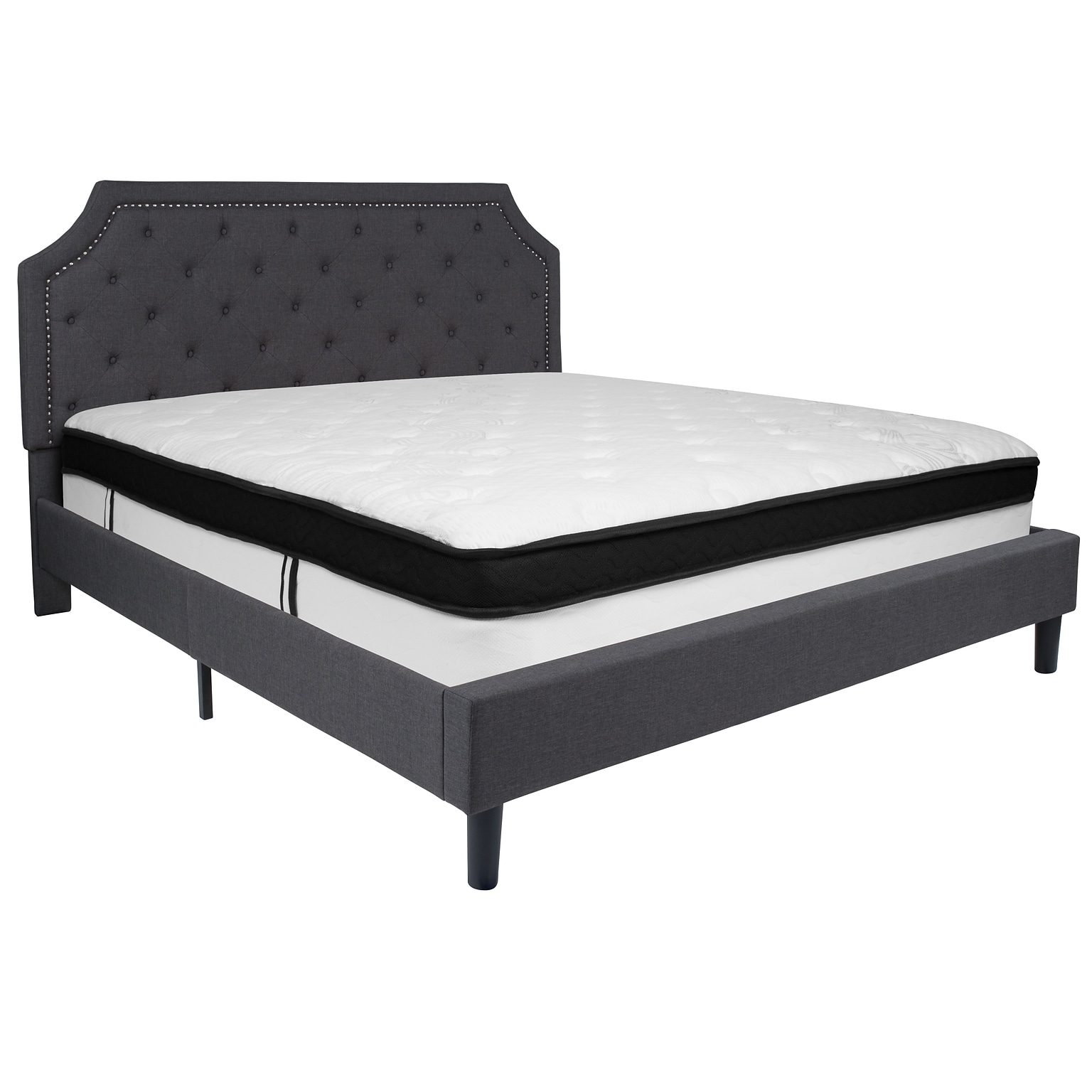 Flash Furniture Brighton Tufted Upholstered Platform Bed in Dark Gray Fabric with Memory Foam Mattress, King (SLBMF16)
