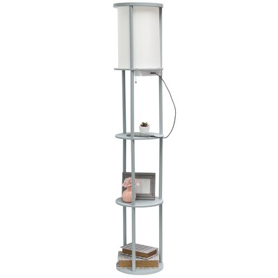 Simple Designs Etagere Organizer Storage 62.5" Floor Lamp with 2 USB Charging Ports and 1 Charging Outlet, Gray (LF2010-GRY)
