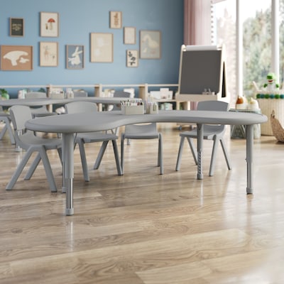 Flash Furniture Emmy Half Moon Activity Table Set, 65 x 35, Height Adjustable, Soft Gray (YCX42MOONTBSGYE)