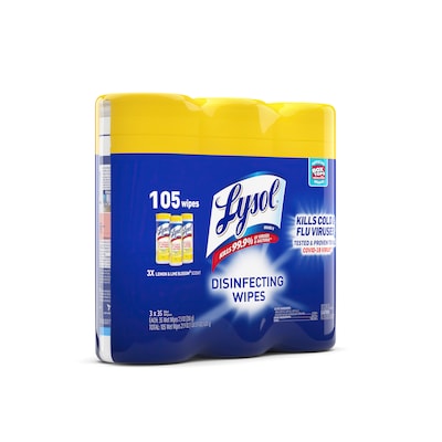 Lysol Disinfecting Wipes, Lemon and Lime Blossom, 35 Wipes/Canister, 3 Canisters/Pack (1920082159)