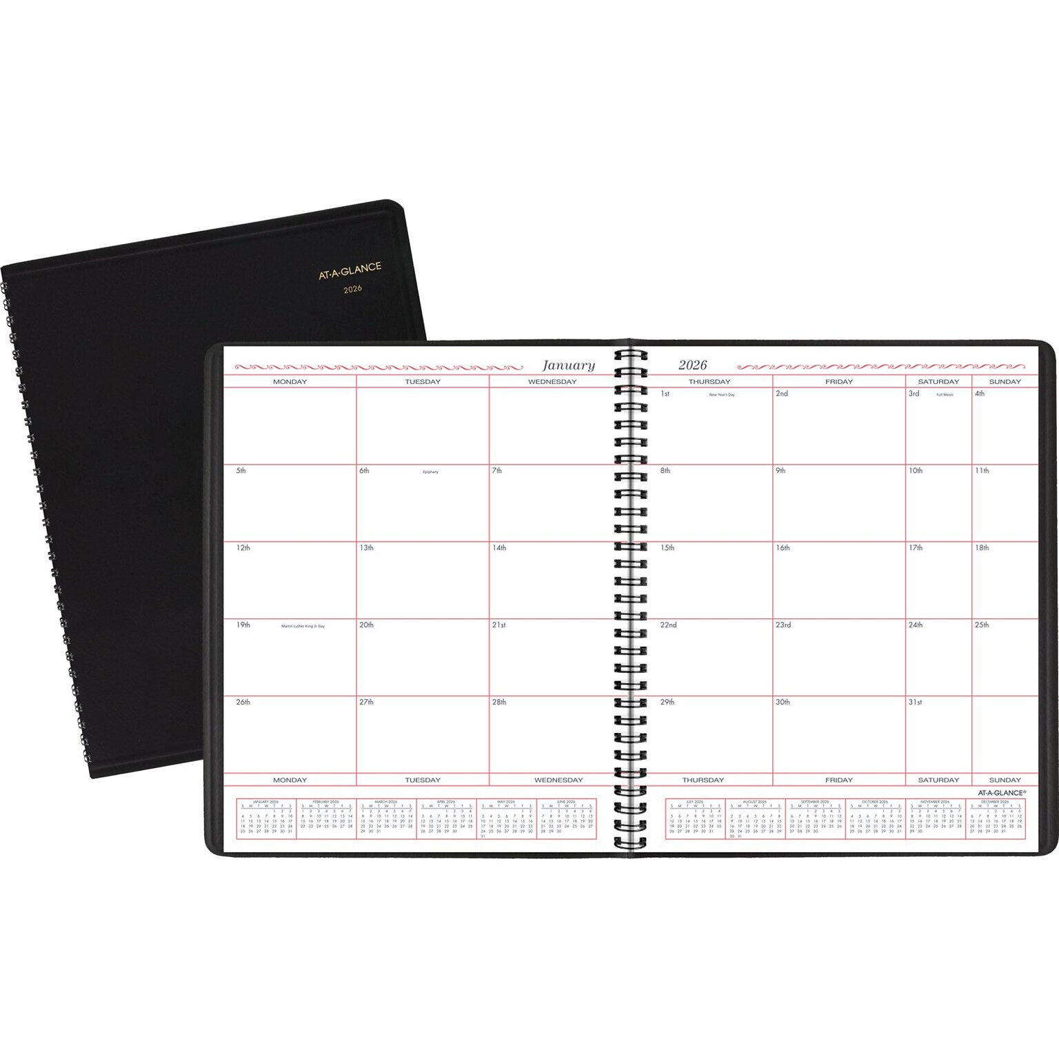2026 AT-A-GLANCE 8 x 10 Calendar Year/Monthly Planner, Faux Leather Cover Black (70-130-05-26)
