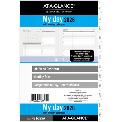 2026 AT-A-GLANCE 8.5 x 5.5 Daily & Monthly Planner Refill Pages, White/Brown (481-225A-26)
