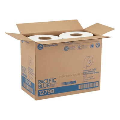 Georgia Pacific Blue Basic Recycled Jumbo Jr. Toilet Paper, 2-Ply, White, 1000 ft./Roll, 8 Rolls/Carton (12798)