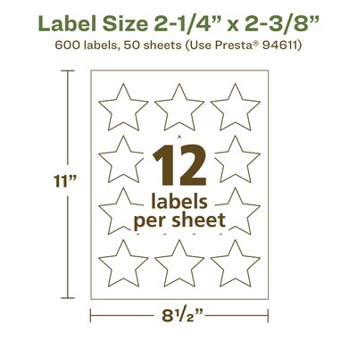 Avery EcoFriendly Laser/Inkjet Burst Multipurpose Labels, 2-1/4" x 2-3/8", White, 600/Box (94611)