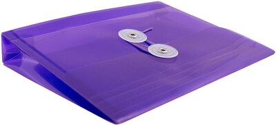 JAM Paper Premium Plastic Filing Envelope with Button & String Closure, Purple, 3/Pack (920B1PUX3)