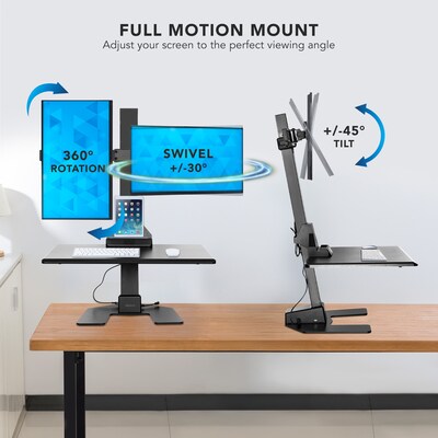 Mount-It! 28"W Electric Adjustable Standing Desk Converter with Dual Monitor Mount, Black (MI-7952)