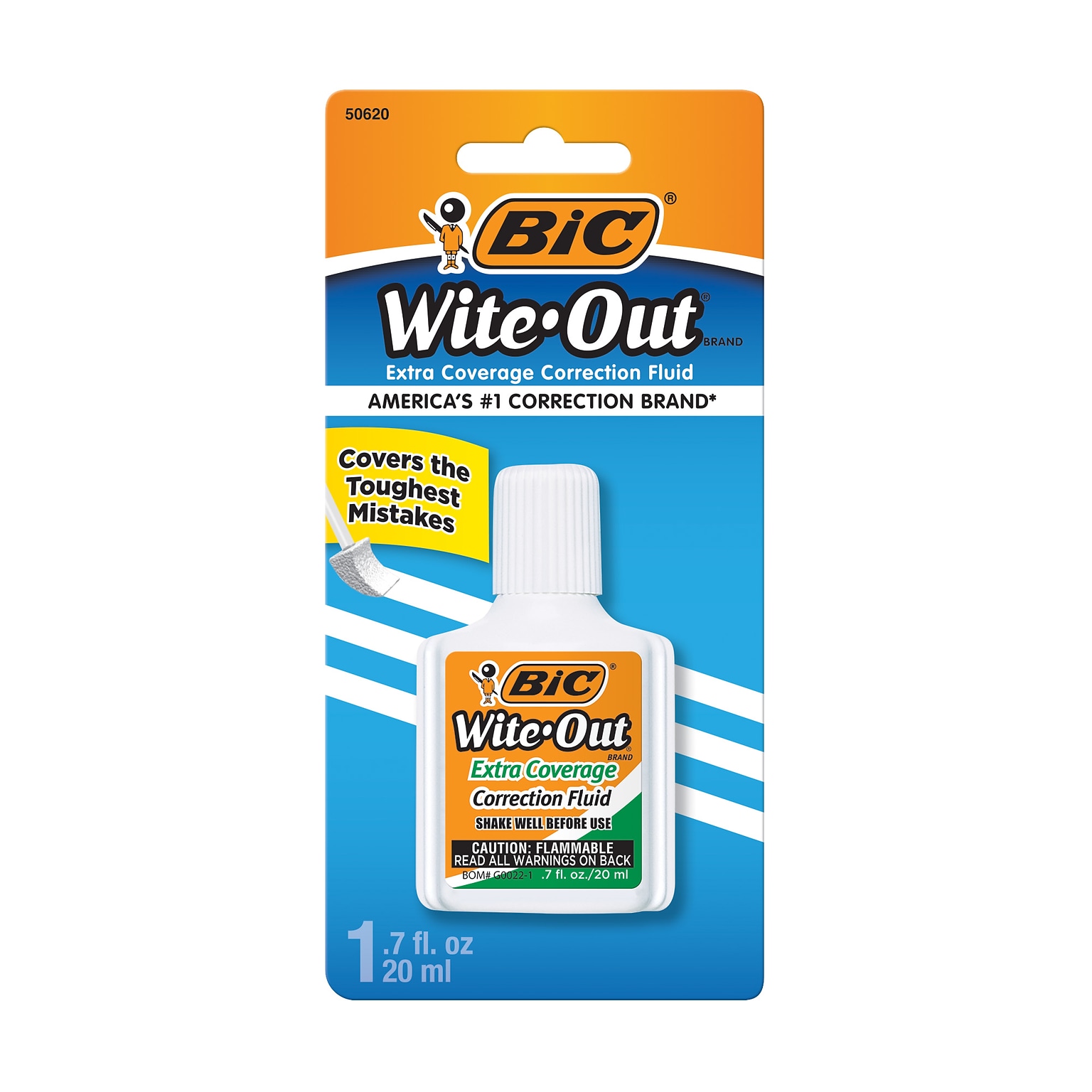 BIC Wite-Out Extra Coverage Correction Fluid, 20 ml., White (50624/WOFEC12)