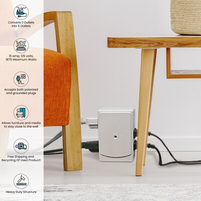 GoGreen Power Side Mount Wall Tap, 6 Outlet White (GG-16000TSM)