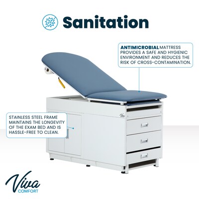 Viva Comfort Adjustable Exam Table with Stirrups & Storage, 500 lbs. Capacity, Blue (ADI996-09-SSU2-BLU-MK)