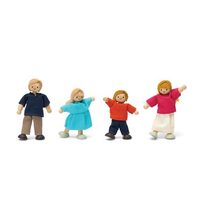 PlanToys Wooden Doll Family, Light Skin Tone & Blonde Hair, 4/Set (PTS7415)