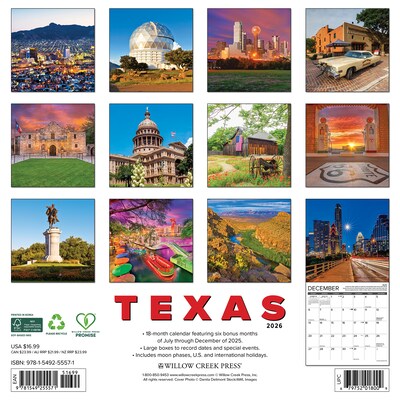 2026 Willow Creek Texas 12 x 12 Monthly Wall Calendar (55571)