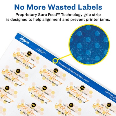 Avery Laser/Inkjet Removable Durable Labels, 1.25" x 1.75", White, 32 Labels/Sheet, 8 Sheets/Pack, 256 Labels/Pack (22828)