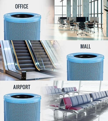 Alpine Industries 4460 Series Steel Mesh Outdoor Trash Can with Liner, 36 Gallon, Blue (ALP4460-01-BLU)