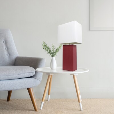 Lalia Home Lexington 21" Leather Base Modern Bedside Table Lamp, White Fabric Shade, Feit LED Bulb, Red (LHT-3008-RE-LB)