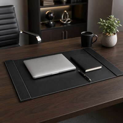 SUM Anti-Slip Faux leather Desk Pad with Side Rail, 34.5" x 24", Black (OSKDPD001)