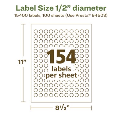Avery EcoFriendly Laser/Inkjet Circle Multipurpose Labels, 1/2" Dia., White, 15400/Box (94503)