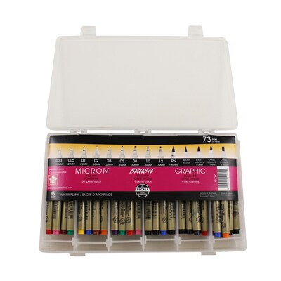 Sakura Ink Micron Brush Pens, Assorted Colors, 73/Pack (SAK50060)