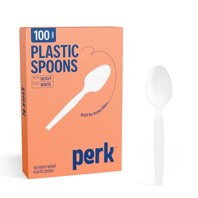 Perk™ Polystyrene Spoon, Heavy-Weight, White, 100/Pack (PK56405)