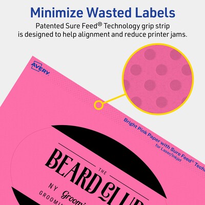 Avery Oval Laser/Inkjet Multipurpose Labels, 4" x 6", Bright Pink (80/Box)