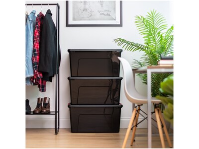 Iris Stack & Pull 72 Qt. Latch Lid Storage Bin, Black/Red, 3/Pack (580108)