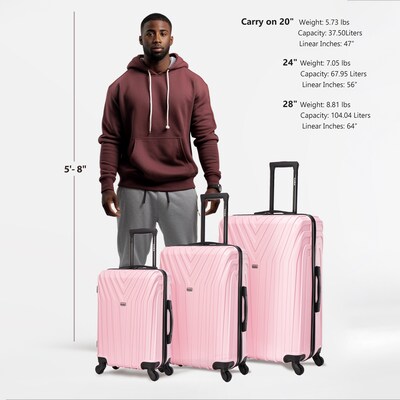 InUSA Vasty 3-Piece Hardside Spinner Carry-On Luggage Set, TSA Checkpoint Friendly, Pink (IUVASSML-P