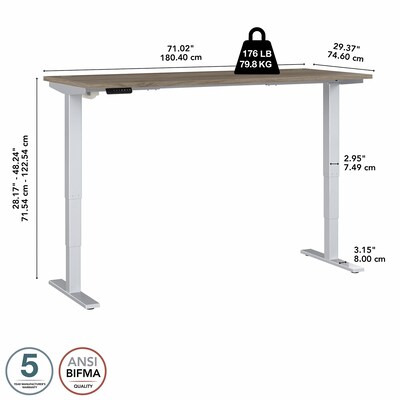 Bush Business Furniture Move 40 Series 72"W Electric Height Adjustable Standing Desk, Modern Hickory/Cool Gray (M4S7230MHSK)