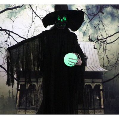Haunted Hill Farm Life-Size Poseable Phantom Witch with Crystal Ball (HHWITCH-2FL)