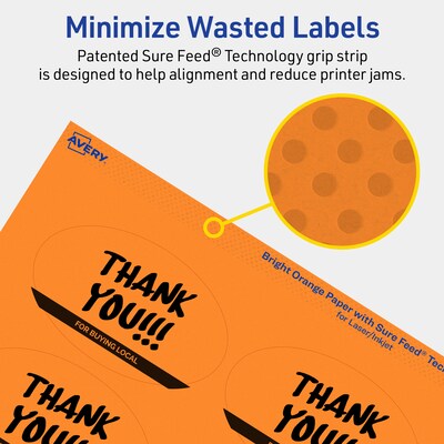 Avery Laser/Inkjet Multipurpose Oval Labels, 2" x 3-1/3", Bright Orange, 160/Pack (94056)