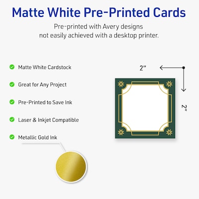 Avery Gold-Green Border Matte Blank Card, White, 120/Pack (S00-FDJ)