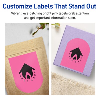 Avery Arched Laser/Inkjet Multipurpose Labels, 4.75" x 3.5", Bright Pink (80/Pack)