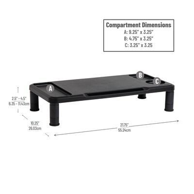Mind Reader Monitor Stand Desktop Organizer, Plastic, 2/Pack, Black