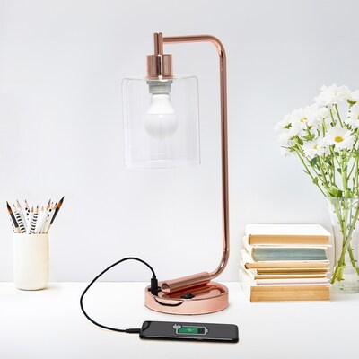 Creekwood Home Vintage Vantage 18.8" Minimalist Industrial Curved Arm Desk Lamp, Feit LED Bulb, Rose Gold (CWD-1018-RG-LB)