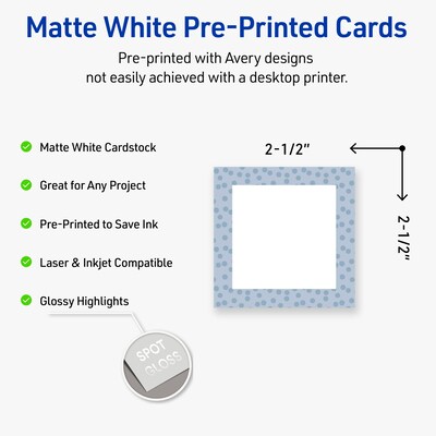 Avery Polka Dots Design Matte Blank Card, White, 90/Pack (S00-F8S)
