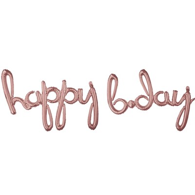Party City (Air-Filled) Happy B-Day Foil Balloon Cursive Letter Banners, Rose Gold, 2/Pack (AM3915731-NS)